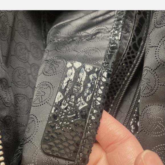 Michael Kors Chain Snake Embossed Leather Shoulder Bag/Cross Body Jet Set BlacK - Picture 12 of 14